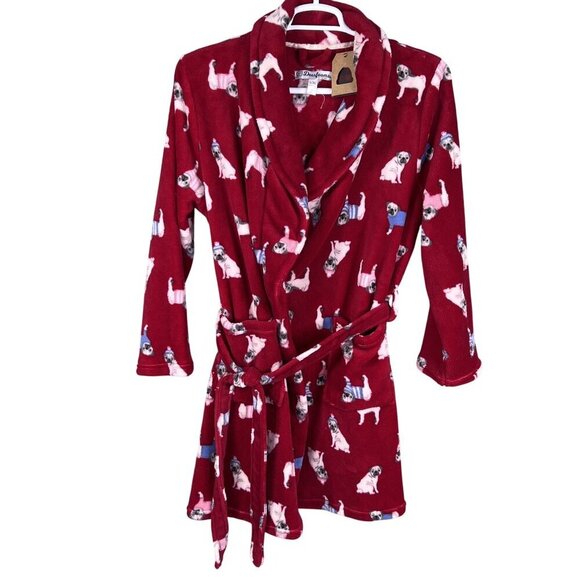 Dearfoams NWT L/XL Fleece Kimono Robe Pug Dog Print Snuggly Buddy Cozy Lounge - Picture 5 of 15